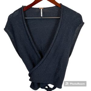 Free People Navy V-Neck Sweater